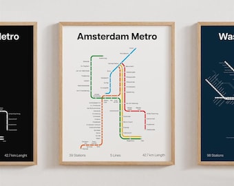 Amsterdam Metro Poster, Netherlands Subway Print Minimalistic, Wall Art Gift Decor [UNFRAMED]