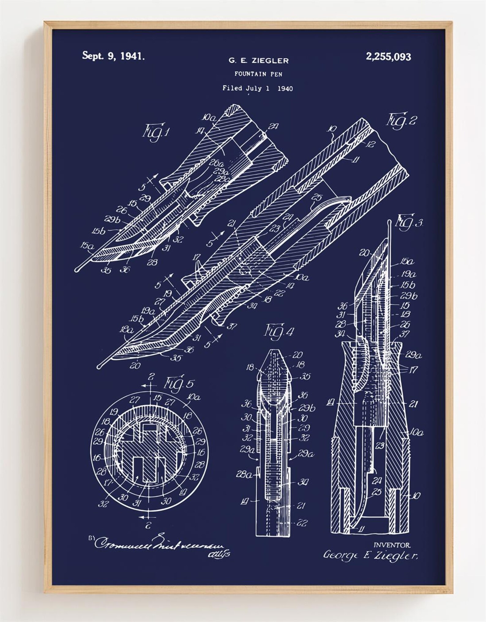 Fountain Pen Blueprint Poster, Fountain Pen Patent Wall Art ...