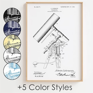 Telescope Blueprint Poster, Telescope Patent Wall Art Minimalistic, Gift Decor [UNFRAMED]