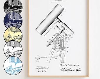 Telescope Blueprint Poster, Telescope Patent Wall Art Minimalistic, Gift Decor [UNFRAMED]