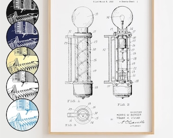 Barber Pole Blueprint Poster, Barber Pole Patentväggkonst Minimalistisk, Presentdekor [URAMAD]