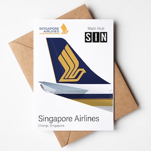 Carte de voeux Singapore Airlines, carte postale minimaliste Singapore Airlines (5 x 7 po.) (12,7 x 17,78 cm)