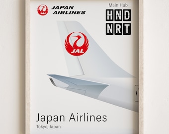 Japan Airlines-affisch, Japan Airlines-tryck med stjärtflygplan, minimalistisk [URAMAD]