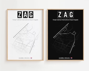 Póster del aeropuerto de Zagreb, impresión minimalista de Croacia, decoración de regalo [SIN MARCO]