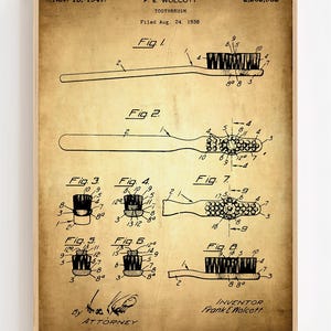 Toothbrush Blueprint Poster, Toothbrush Patent Wall Art Minimalistic ...