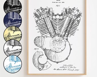 Engine Blueprint Poster, Engine Patent Wall Art Minimalistic, Gift Decor [UNFRAMED]