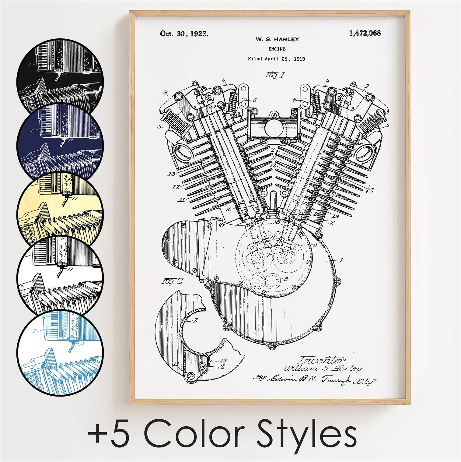 Engine Blueprint Poster, Engine Patent Wall Art Minimalistic, Gift ...