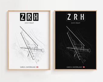Affiche de l'aéroport de Zurich, impression minimaliste de la Suisse, décoration cadeau [SANS CADRE]