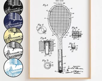 Tennis Racket Blueprint Poster, Tennis Racket Patent Wall Art Minimalistic, Gift Decor [UNFRAMED]
