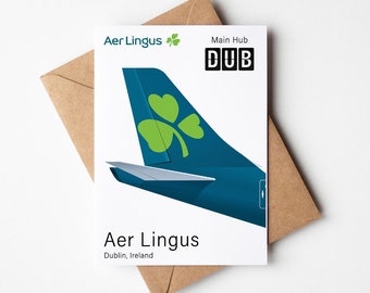 Aer Lingus Airlines Greeting Card, Aer Lingus Airlines Postcard Minimalistic 5x7in (12.7x17,78cm)