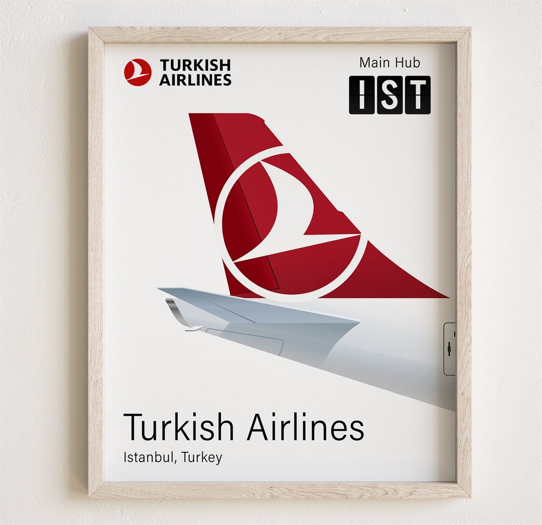 Turkish Airlines Poster, Turkish Airlines Print Tailplane Minimalistic ...