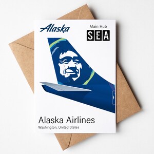 Alaska Airlines biglietto d'auguri, Alaska Airlines cartolina minimalista 5 x 7 pollici (12,7 x 17,78 cm)