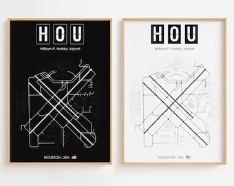 Póster del aeropuerto William P. Hobby, impresión minimalista del aeropuerto de EE. UU., decoración de regalo [SIN MARCO]