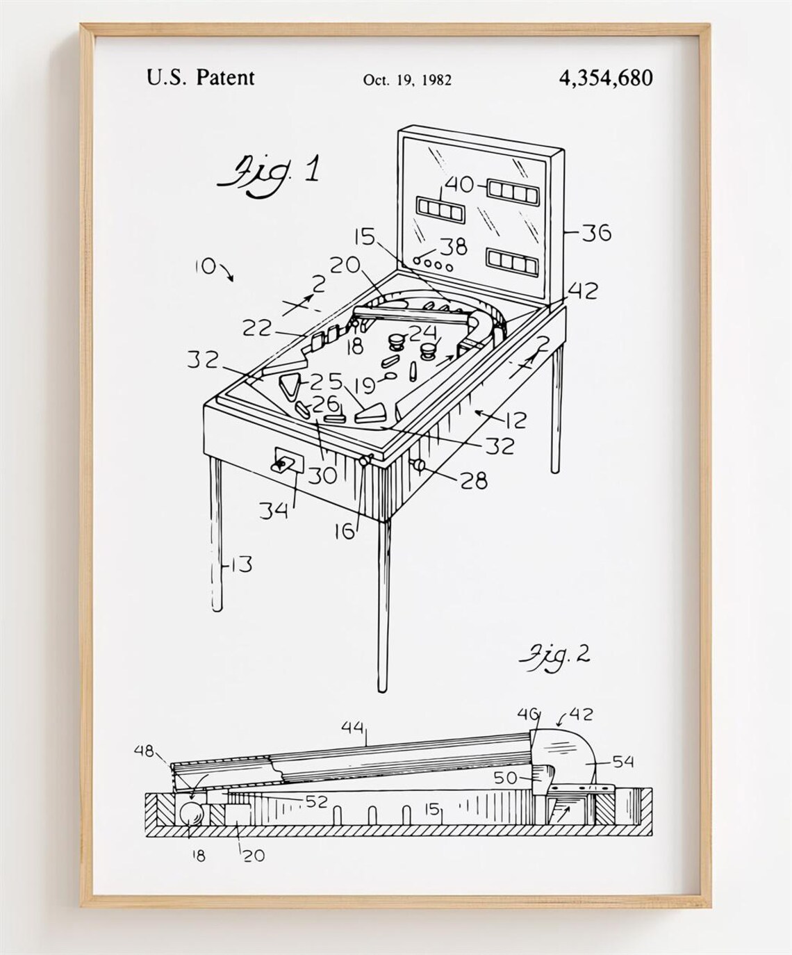 Pinball Machine Blueprint Poster, Pinball Machine Patent Wall Art ...