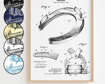 Horseshoe Shoe Blueprint Poster, Horseshoe Shoe Patent Wall Art Minimalistic, Gift Decor [UNFRAMED]