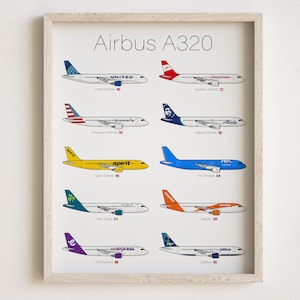 Airbus A320 Poster, Airbus A320 Print Airplanes Lineup [UNFRAMED]