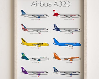 Airbus A320 Poster, Airbus A320 Print Airplanes Lineup [UNFRAMED]