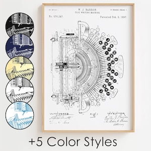 Type Writing Machine Blueprint Poster, Type Writing Machine Patent Wall Art Minimalistic, Gift Decor [UNFRAMED]