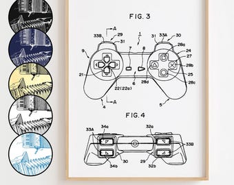 Game Controller Blueprint Poster, Game Controller Patent Wall Art Minimalistic, Gift Decor [UNFRAMED]