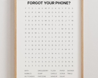 Wortsuchposter fürs Badezimmer, minimalistischer Druck mit Wortsuchrätsel fürs Badezimmer, Wanddekoration als Geschenk [OHNE RAHMEN]