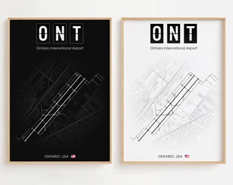 Cartel del aeropuerto de Ontario, impresión minimalista del aeropuerto de EE. UU., decoración de regalo [UNFRAMED]