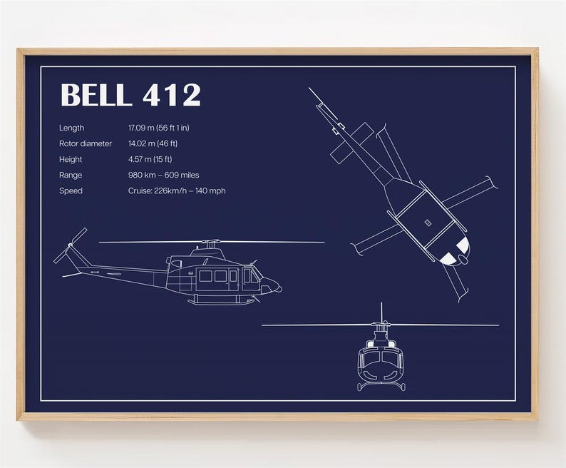 Bell 412 Poster, Bell 412 Print Custom Helicopter [UNFRAMED] - Etsy