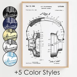 Headphones Blueprint Poster, Headphones Patent Wall Art Minimalistic, Gift Decor [UNFRAMED]