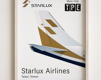 Starlux Airlines-affisch, Starlux Airlines-tryck med stjärtflygplan, minimalistisk [URAMAD]