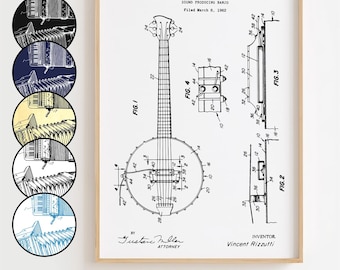 Banjo Blueprint Poster, Banjo Patent Wall Art Minimalistic, Gift Decor [UNFRAMED]