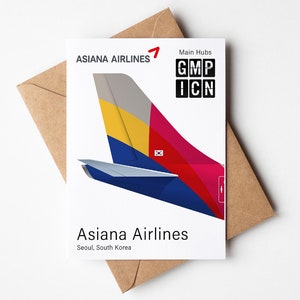 Carte de voeux Asiana Airlines, carte postale minimaliste Asiana Airlines (12,7 x 17,78 cm)
