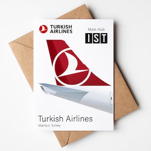 Carte de voeux Turkish Airlines, carte postale minimaliste de Turkish Airlines (5 x 7 po.) (12,7 x 17,78 cm)