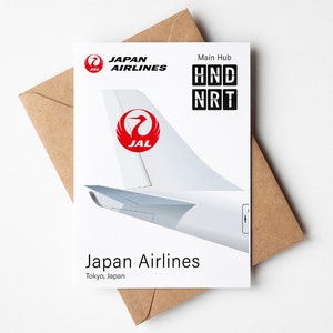 Carte de voeux Japan Airlines, carte postale Japan Airlines minimaliste 12,7 x 17,78 cm (5 x 7 po.)