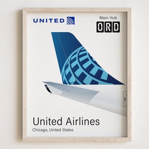 United Airlines Poster,  United Airlines Print Tailplane Minimalistic [UNFRAMED]