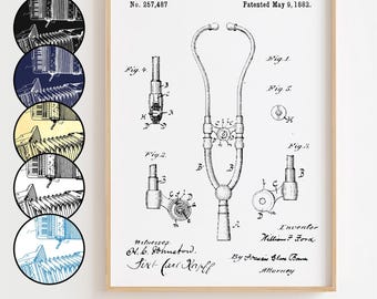 Doctor's Stethoscope Blueprint Poster, Doctor's Stethoscope Patent Wall Art Minimalistic, Gift Decor [UNFRAMED]