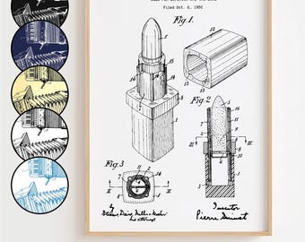 Lipstick Blueprint Poster, Lipstick Patent Wall Art Minimalistic, Gift Decor [UNFRAMED]
