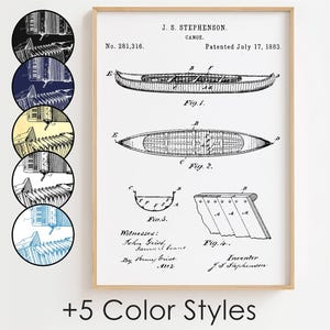 Póster con diseño de canoa, patente de canoa, arte de pared minimalista, decoración de regalo [SIN MARCO]