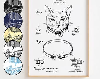 Cat Collar Blueprint Poster, Cat Collar Patent Wall Art Minimalistic, Gift Decor [UNFRAMED]