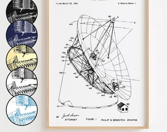 Radio Telescope Blueprint Poster, Radio Telescope Patent Wall Art Minimalistic, Gift Decor [UNFRAMED]