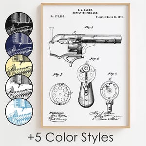 Revolver Blueprint Poster, Revolver Patent Wall Art Minimalistic, Gift Decor [UNFRAMED]