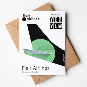 Carte de voeux Flair Airlines, carte postale Flair Airlines minimaliste 12,7 x 17,78 cm (5 x 7 po.)