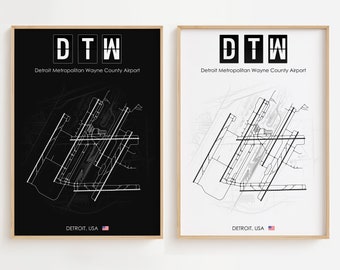 Cartel del aeropuerto metropolitano de Detroit, impresión minimalista del aeropuerto de EE. UU., decoración de regalo [UNFRAMED]