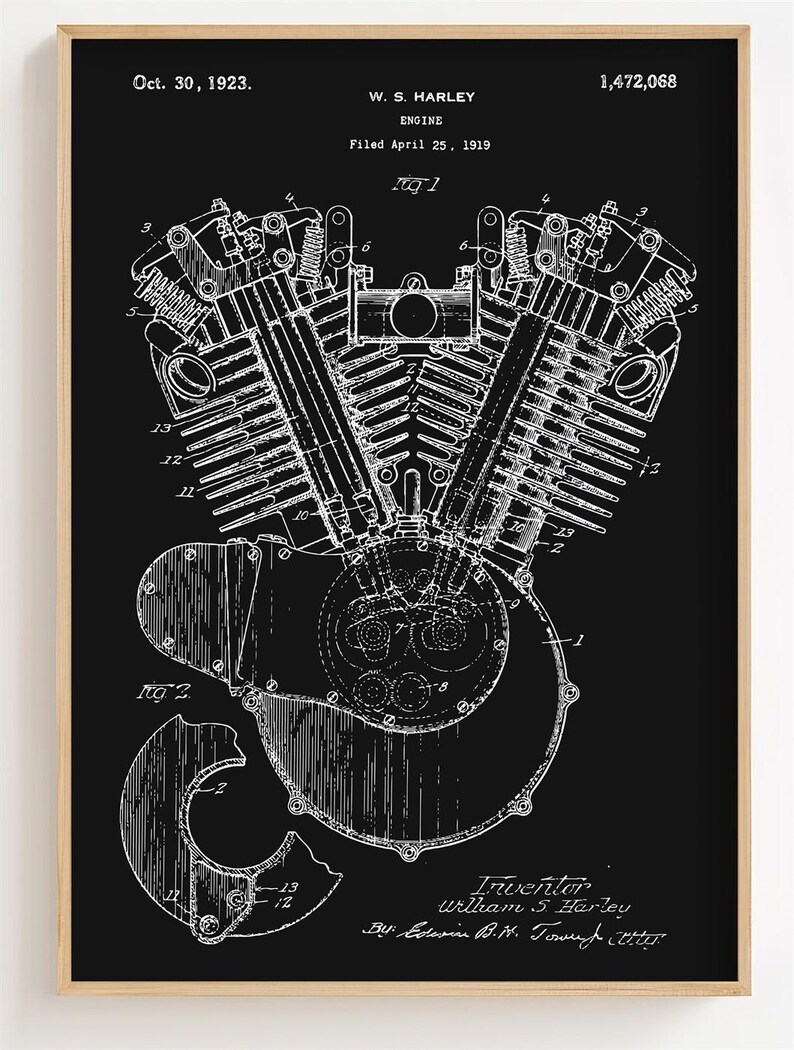 Engine Blueprint Poster, Engine Patent Wall Art Minimalistic, Gift ...