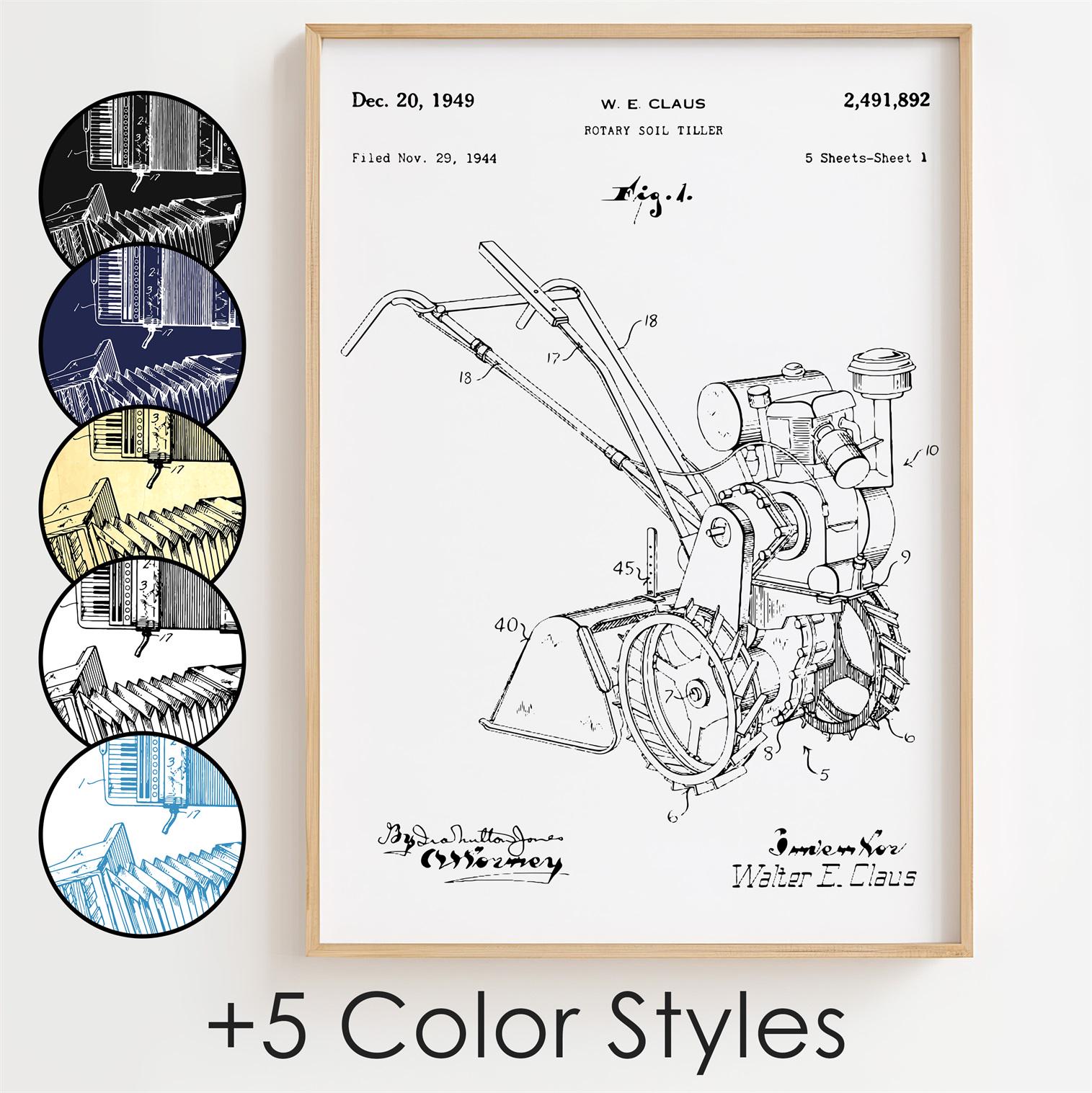 Affiche de plan de motobineuse rotative, art mural breveté de motobineuse rotative minimaliste, décoration cadeau [SANS CADRE]