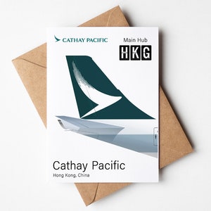Tarjeta de felicitación de Cathay Pacific, postal minimalista de Cathay Pacific de 12,7 x 17,78 cm (5 x 7 pulgadas)