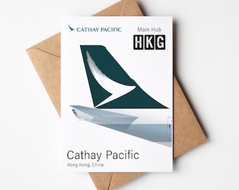 Cathay Pacific Greeting Card, Cathay Pacific Postcard Minimalistic 5x7in (12.7x17,78cm)