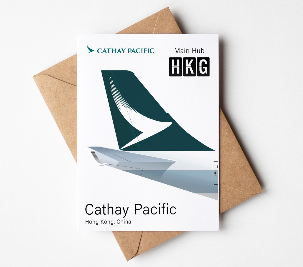 Cathay Pacific Greeting Card, Cathay Pacific Postcard Minimalistic