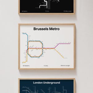 Poster Brusselse metro, Belgische metro print minimalistisch, muurkunst cadeaudecor [INGELIJST]