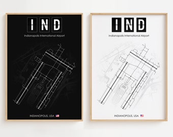 Affiche de l'aéroport d'Indianapolis, impression d'aéroport des États-Unis minimaliste, décoration cadeau [SANS CADRE]