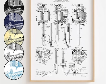 Tattoo Machine Blueprint Poster, Tattoo Machine Patent Wall Art Minimalistic, Gift Decor [UNFRAMED]