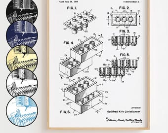 Building Blocks Blueprint Poster, Building Blocks Patent Wall Art Minimalistic, Gift Decor [UNFRAMED]